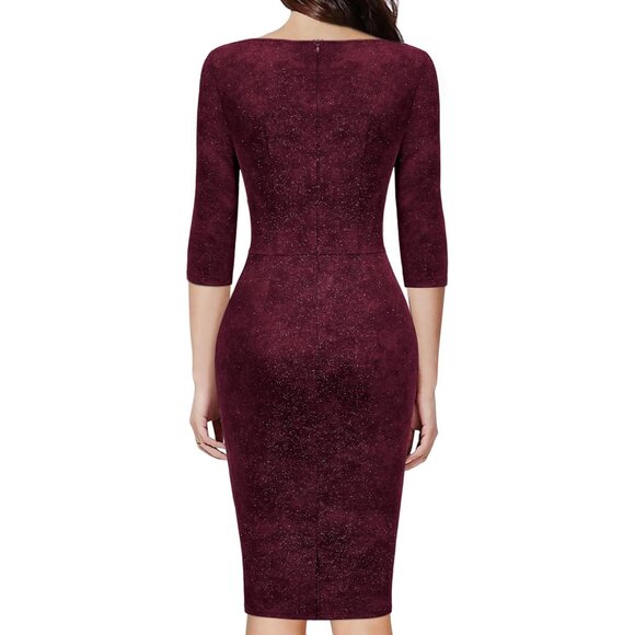 Women's Vintage Ruffle Cocktail Dress Polyester Zip V-Neck Elegant - Picture 2 of 5